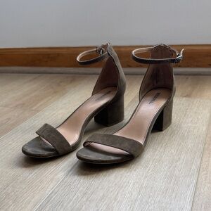 Merona Olive Green Suede Ankle-Strap Block Heel Sandals